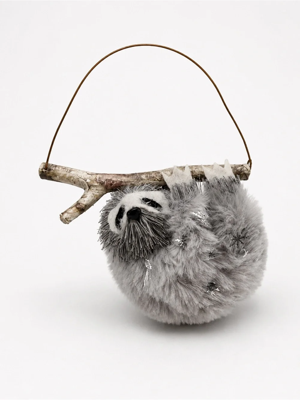 Pottery Barn Plush Sloth Christmas Ornament on Birch Branch Woodland Holiday